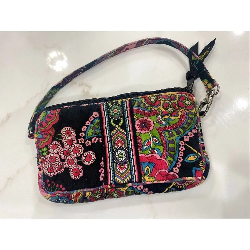 Vera Bradley Quilted Floral Paisley Little Small Bag Purse Black Background